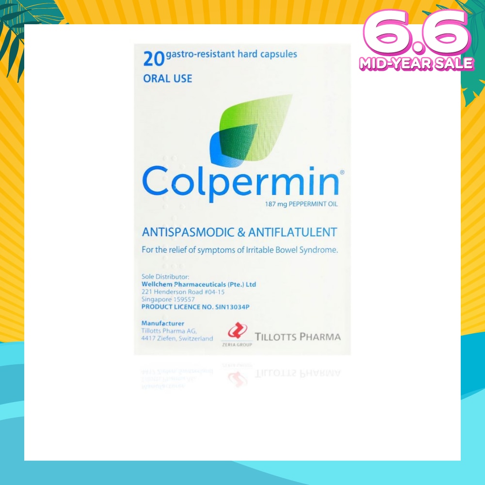 Antispasmodic & Antiflatulent 187mg Peppermint Oil Hard Capsule (For The Relief Of Symptoms Of Irritable Bowel Syndrome) 20s