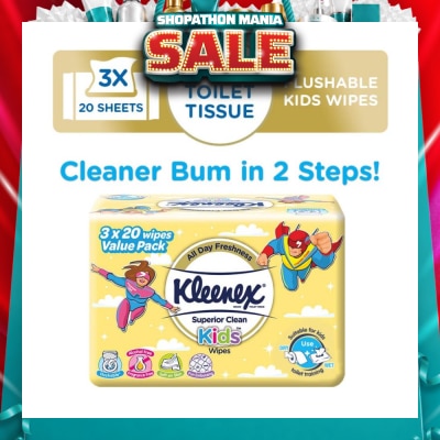 KLEENEX - Superior Clean Kids Moist Tissue Wipes Value Packset (Flushable Suitable for Kids Toilet Training) 20s x 3pack