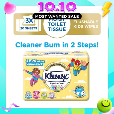 KLEENEX Superior Clean Kids Moist Tissue Wipes Value Packset (Flushable Suitable for Kids Toilet Training) 20s x 3pack image
