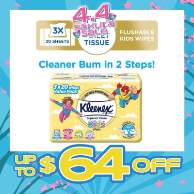 KLEENEX - Superior Clean Kids Moist Tissue Wipes Value Packset (Flushable Suitable for Kids Toilet Training) 20s x 3pack