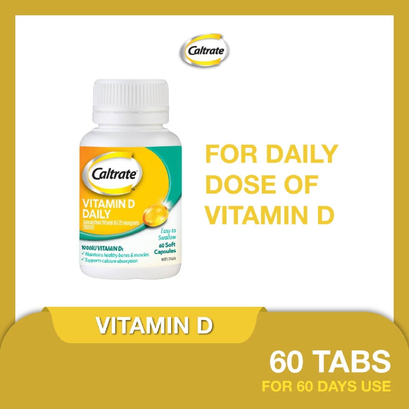 Caltrate Vitamin D Daily (1000IU Vitamin D3) 60s<BR>