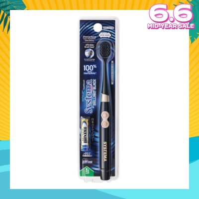 SYSTEMA Brilliant Black Charcoal Sonic Electric Toothbrush Wide Head Super Tapered Soft & Slim Bristles 1s