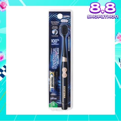 SYSTEMA Brilliant Black Charcoal Sonic Electric Toothbrush Wide Head Super Tapered Soft & Slim Bristles 1s