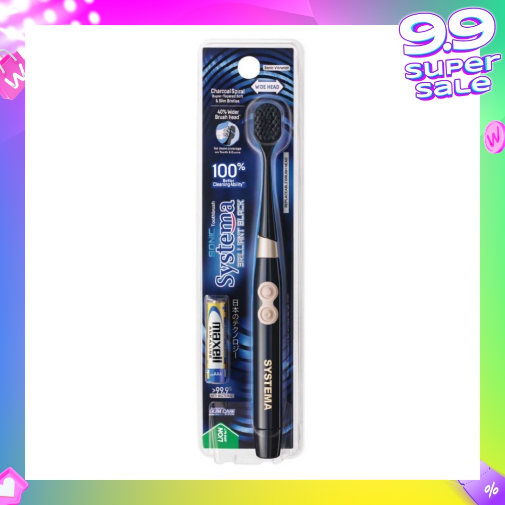 Brilliant Black Charcoal Sonic Electric Toothbrush Wide Head Super Tapered Soft & Slim Bristles 1s