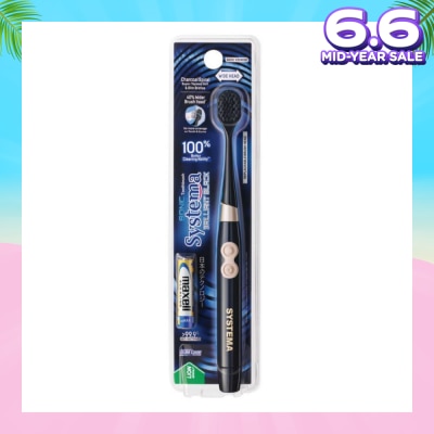 SYSTEMA Brilliant Black Charcoal Sonic Electric Toothbrush Wide Head Super Tapered Soft & Slim Bristles 1s