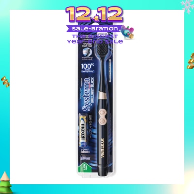 SYSTEMA Brilliant Black Charcoal Sonic Electric Toothbrush Wide Head Super Tapered Soft & Slim Bristles 1s