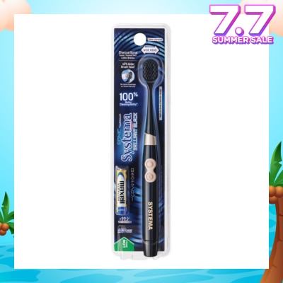 SYSTEMA Brilliant Black Charcoal Sonic Electric Toothbrush Wide Head Super Tapered Soft & Slim Bristles 1s
