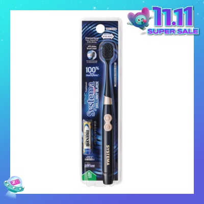 SYSTEMA Brilliant Black Charcoal Sonic Electric Toothbrush Wide Head Super Tapered Soft & Slim Bristles 1s