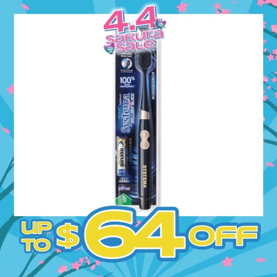 SYSTEMA - Brilliant Black Charcoal Sonic Electric Toothbrush Wide Head Super Tapered Soft & Slim Bristles 1s