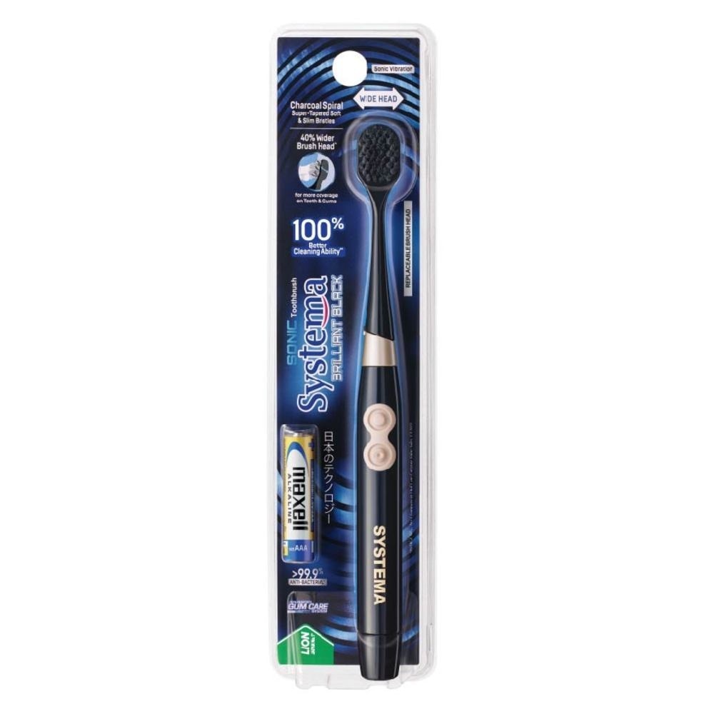 Brilliant Black Charcoal Sonic Toothbrush Wide Head Super Tapered Soft & Slim Bristles 1s