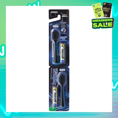 SYSTEMA Brilliant Black Charcoal Sonic Toothbrush Wide Head Super Tapered Soft & Slim Bristles Refill (with Batteries) 2s