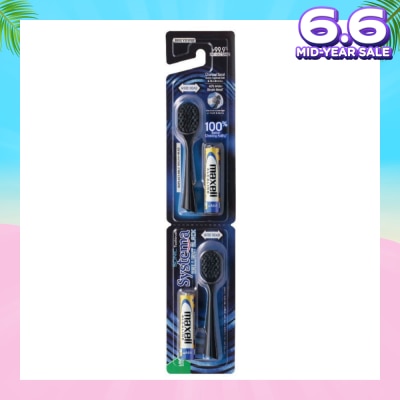 SYSTEMA Brilliant Black Charcoal Sonic Toothbrush Wide Head Super Tapered Soft & Slim Bristles Refill (with Batteries) 2s
