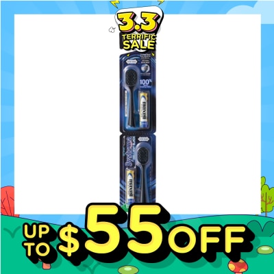 SYSTEMA Brilliant Black Charcoal Sonic Toothbrush Wide Head Super Tapered Soft & Slim Bristles Refill (with Batteries) 2s