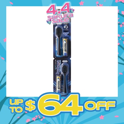 SYSTEMA - Brilliant Black Charcoal Sonic Toothbrush Wide Head Super Tapered Soft & Slim Bristles Refill (with Batteries) 2s