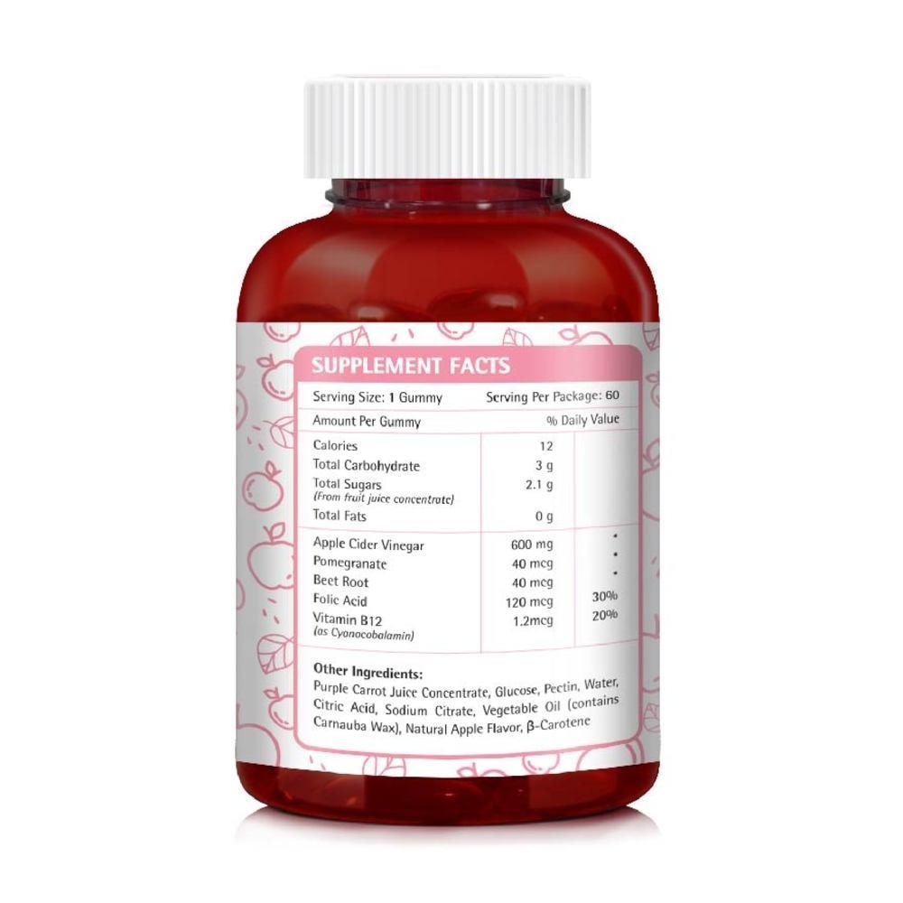  Apple Cider Vinegar 100% Vegan Gummies Apple Flavour Dietary Supplement (Supports Healthy Weight & Digestion) 60s