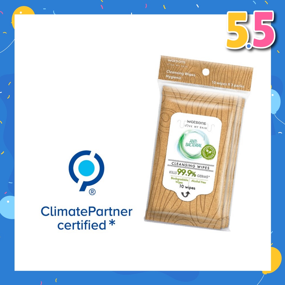 Anti-Bacterial Cleansing Wet Wipe Biodegradable Alcohol Free 10s X 3 pack