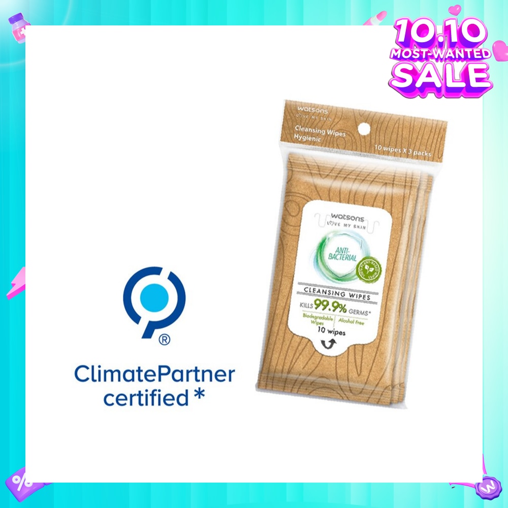 Anti-Bacterial Cleansing Wet Wipe Biodegradable Alcohol Free 10s X 3 pack