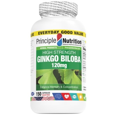 PRINCIPLE NUTRITION High Strength Ginkgo Biloba 120mg Capsule (To Enhance Memory & Concentration) 150s