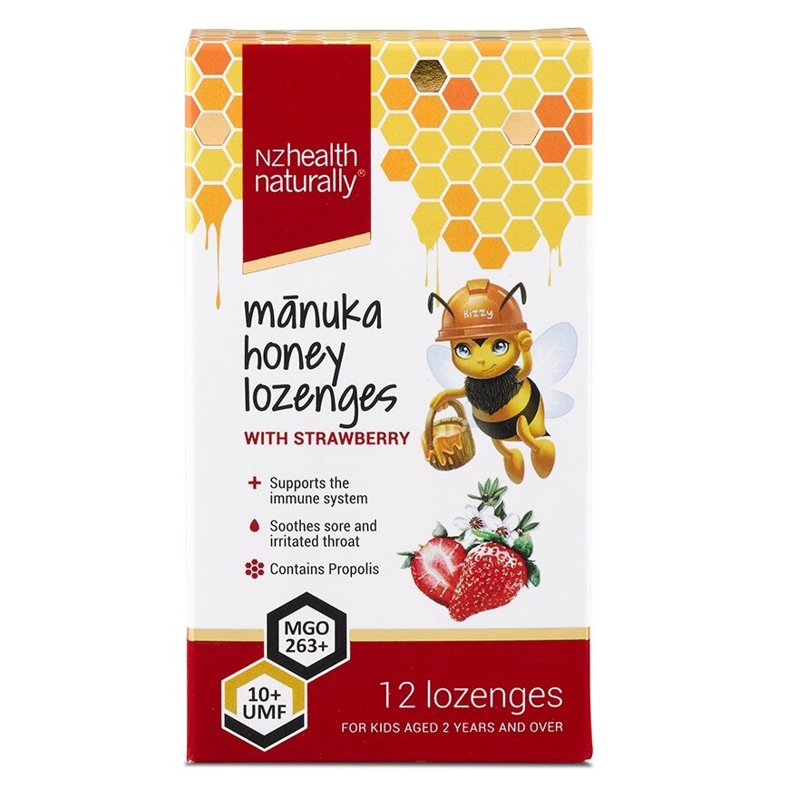 Manuka Honey UMF 10+Lozenge With Strawberry (To Support Immune System & Soothes Sore & Irritated Throat) 12s