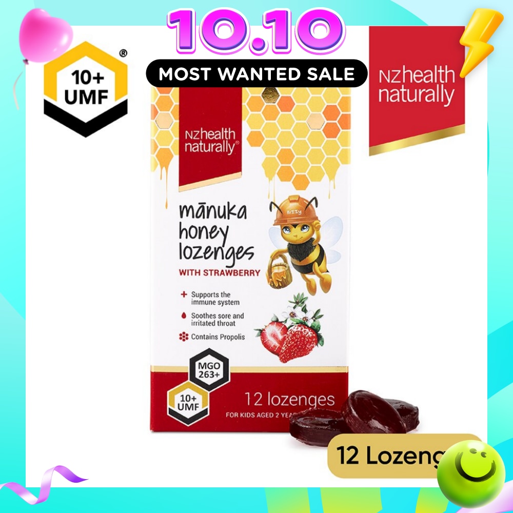 Manuka Honey UMF 10+Lozenge With Strawberry (To Support Immune System & Soothes Sore & Irritated Throat) 12s image