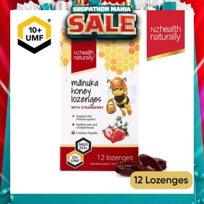 NZHEALTH NATURALLY - Manuka Honey UMF 10+Lozenge With Strawberry (To Support Immune System & Soothes Sore & Irritated Throat) 12s