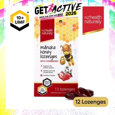 NZHEALTH NATURALLY - Manuka Honey UMF 10+Lozenge With Strawberry (To Support Immune System & Soothes Sore & Irritated Throat) 12s image
