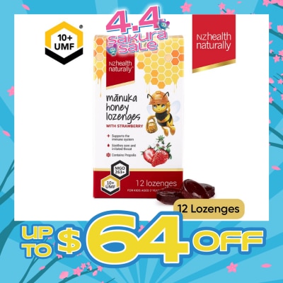 NZHEALTH NATURALLY - Manuka Honey UMF 10+Lozenge With Strawberry (To Support Immune System & Soothes Sore & Irritated Throat) 12s