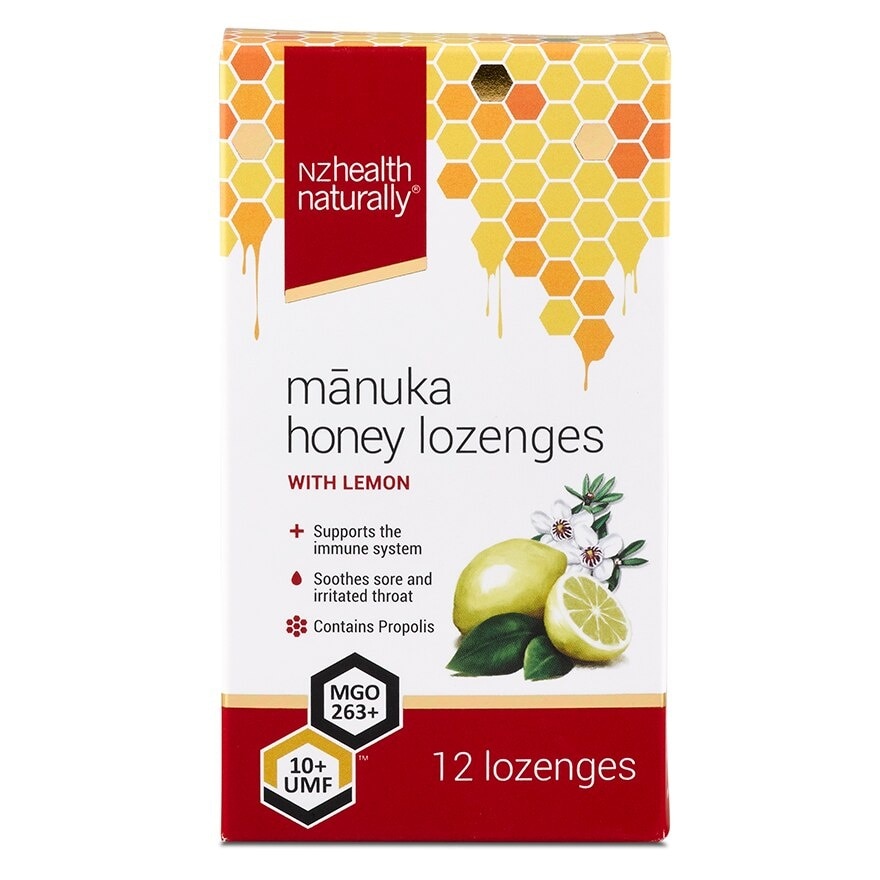 Manuka Honey UMF 10+Lozenge With Lemon (To Support Immune System & Soothes Sore & Irritated Throat) 12s