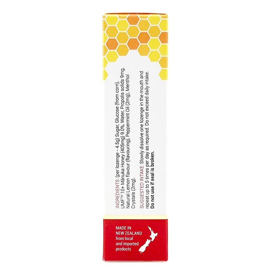 Manuka Honey UMF 10+Lozenge With Lemon (To Support Immune System & Soothes Sore & Irritated Throat) 12s