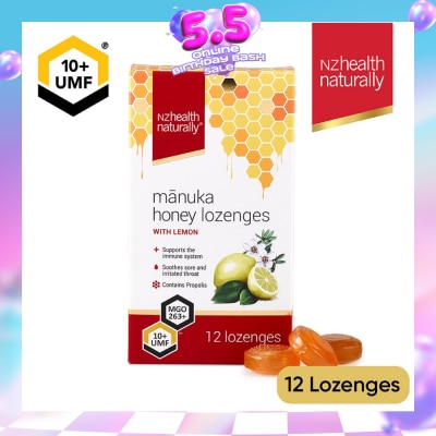 NZHEALTH NATURALLY - Manuka Honey UMF 10+Lozenge With Lemon (To Support Immune System & Soothes Sore & Irritated Throat) 12s (Expiry: Mar`2027)