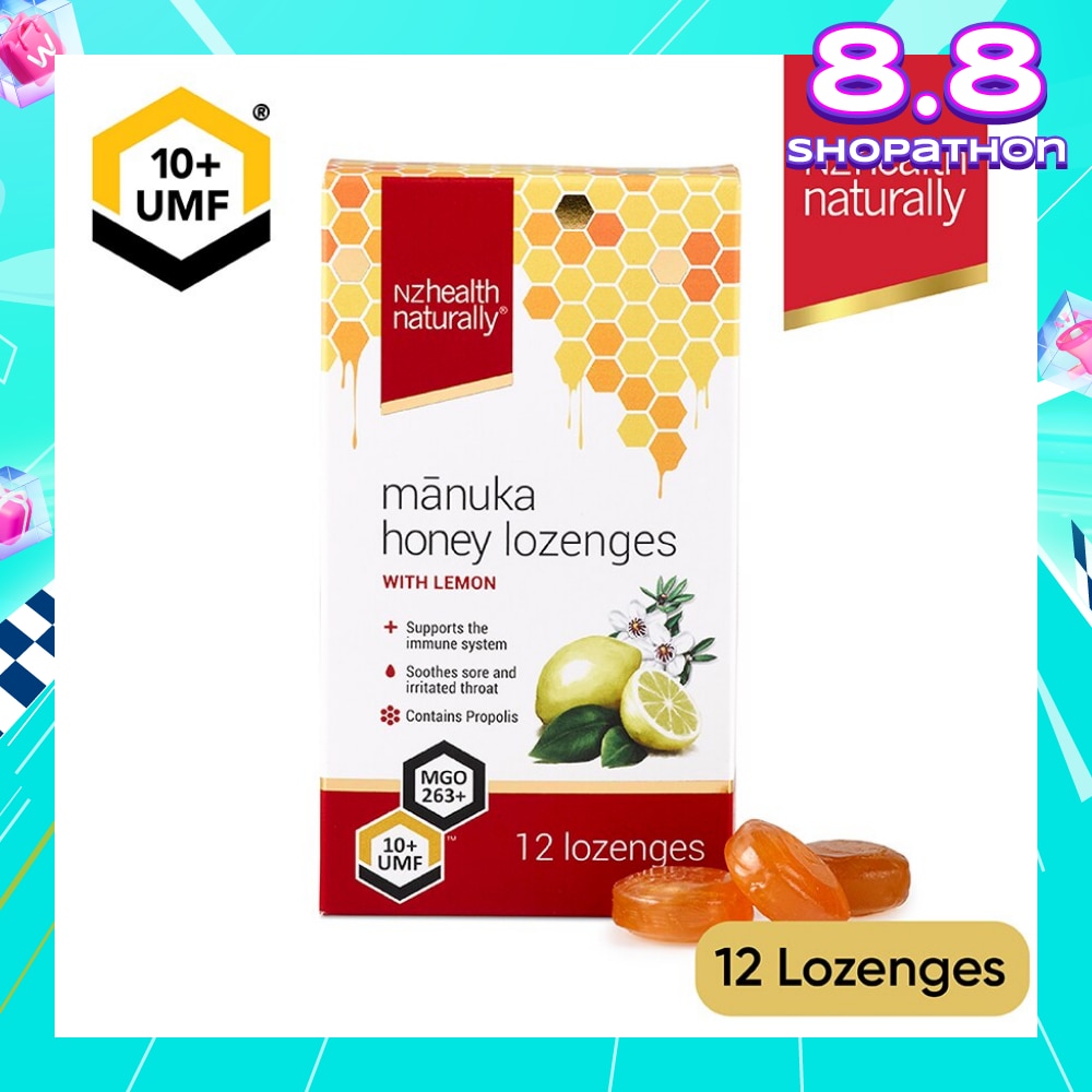Manuka Honey UMF 10+Lozenge With Lemon (To Support Immune System & Soothes Sore & Irritated Throat) 12s