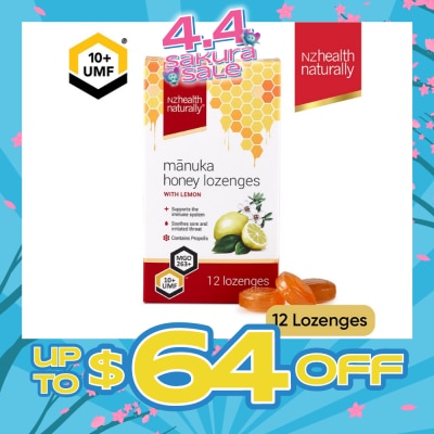 NZHEALTH NATURALLY - Manuka Honey UMF 10+Lozenge With Lemon (To Support Immune System & Soothes Sore & Irritated Throat) 12s