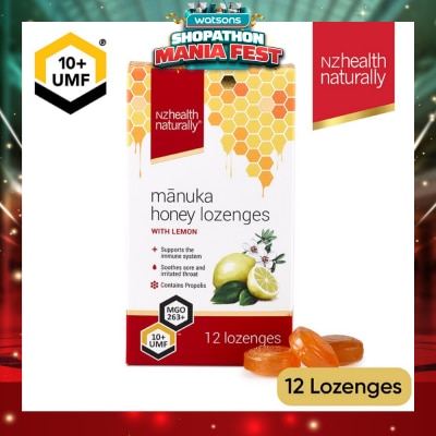 NZHEALTH NATURALLY - Manuka Honey UMF 10+Lozenge With Lemon (To Support Immune System & Soothes Sore & Irritated Throat) 12s