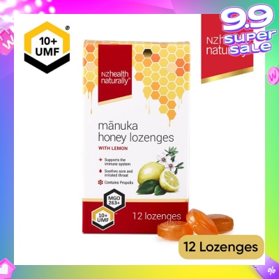 NZHEALTH NATURALLY Manuka Honey UMF 10+Lozenge With Lemon (To Support Immune System & Soothes Sore & Irritated Throat) 12s