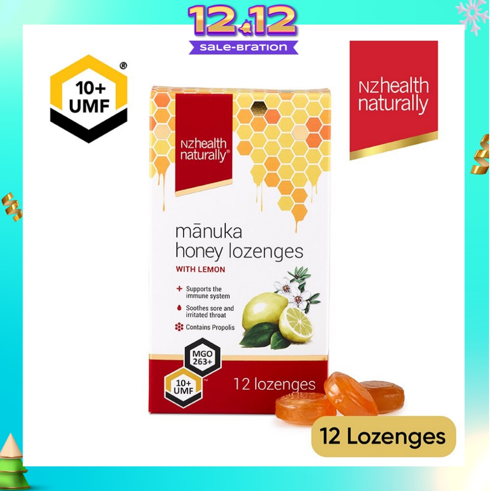 Manuka Honey UMF 10+Lozenge With Lemon (To Support Immune System & Soothes Sore & Irritated Throat) 12s