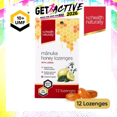 NZHEALTH NATURALLY - Manuka Honey UMF 10+Lozenge With Lemon (To Support Immune System & Soothes Sore & Irritated Throat) 12s image