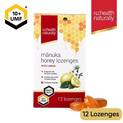 NZHEALTH NATURALLY Manuka Honey UMF 10+Lozenge With Lemon (To Support Immune System & Soothes Sore & Irritated Throat) 12s