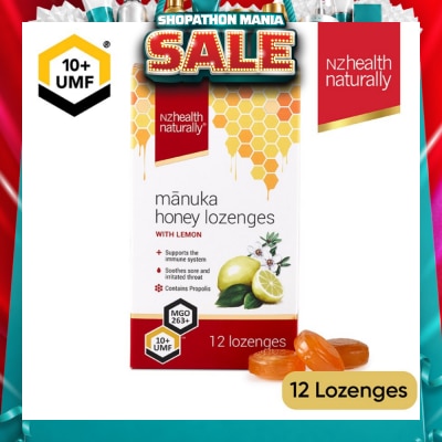 NZHEALTH NATURALLY - Manuka Honey UMF 10+Lozenge With Lemon (To Support Immune System & Soothes Sore & Irritated Throat) 12s