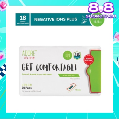 ADORE Get Comfortable Ultra Slim Negative Ions Plus Sanitary Pad 15.5cm (For Daily Use) 30s