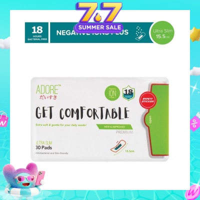 ADORE - Get Comfortable Ultra Slim Negative Ions Plus Sanitary Pad 15.5cm (For Daily Use) 30s