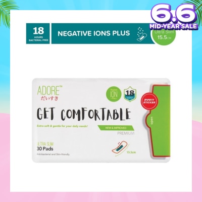 ADORE Get Comfortable Ultra Slim Negative Ions Plus Sanitary Pad 15.5cm (For Daily Use) 30s