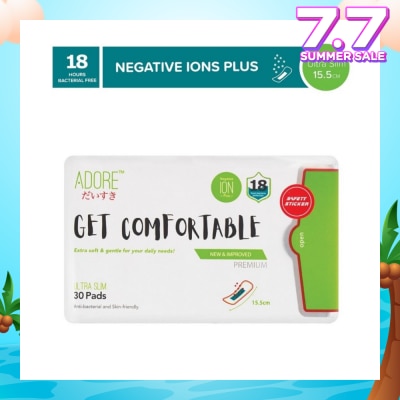 ADORE Get Comfortable Ultra Slim Negative Ions Plus Sanitary Pad 15.5cm (For Daily Use) 30s