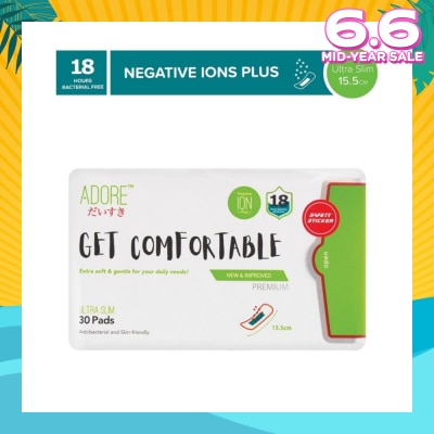 ADORE Get Comfortable Ultra Slim Negative Ions Plus Sanitary Pad 15.5cm (For Daily Use) 30s