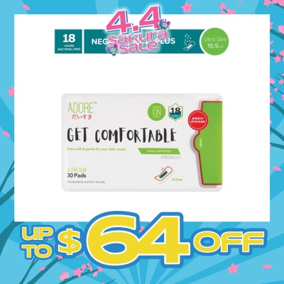 ADORE - Get Comfortable Ultra Slim Negative Ions Plus Sanitary Pad 15.5cm (For Daily Use) 30s