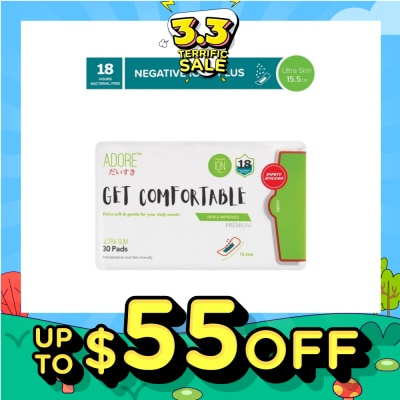ADORE Get Comfortable Ultra Slim Negative Ions Plus Sanitary Pad 15.5cm (For Daily Use) 30s