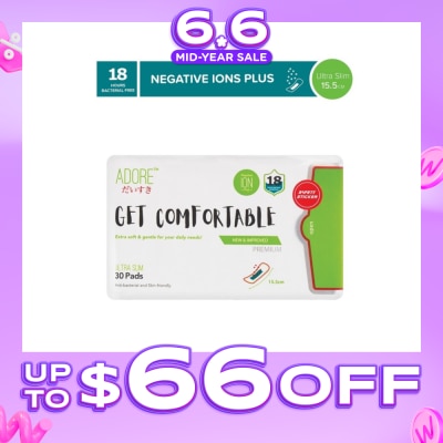 ADORE - Get Comfortable Ultra Slim Negative Ions Plus Sanitary Pad 15.5cm (For Daily Use) 30s