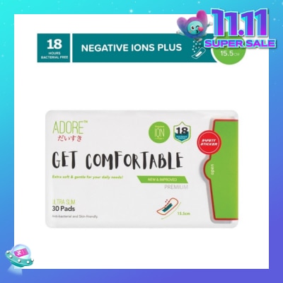 ADORE Get Comfortable Ultra Slim Negative Ions Plus Sanitary Pad 15.5cm (For Daily Use) 30s