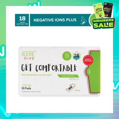 ADORE Get Comfortable Ultra Slim Negative Ions Plus Sanitary Pad 15.5cm (For Daily Use) 30s