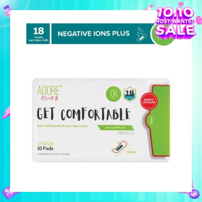ADORE Get Comfortable Ultra Slim Negative Ions Plus Sanitary Pad 15.5cm (For Daily Use) 30s