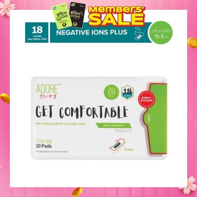 ADORE Get Comfortable Ultra Slim Negative Ions Plus Sanitary Pad 15.5cm (For Daily Use) 30s